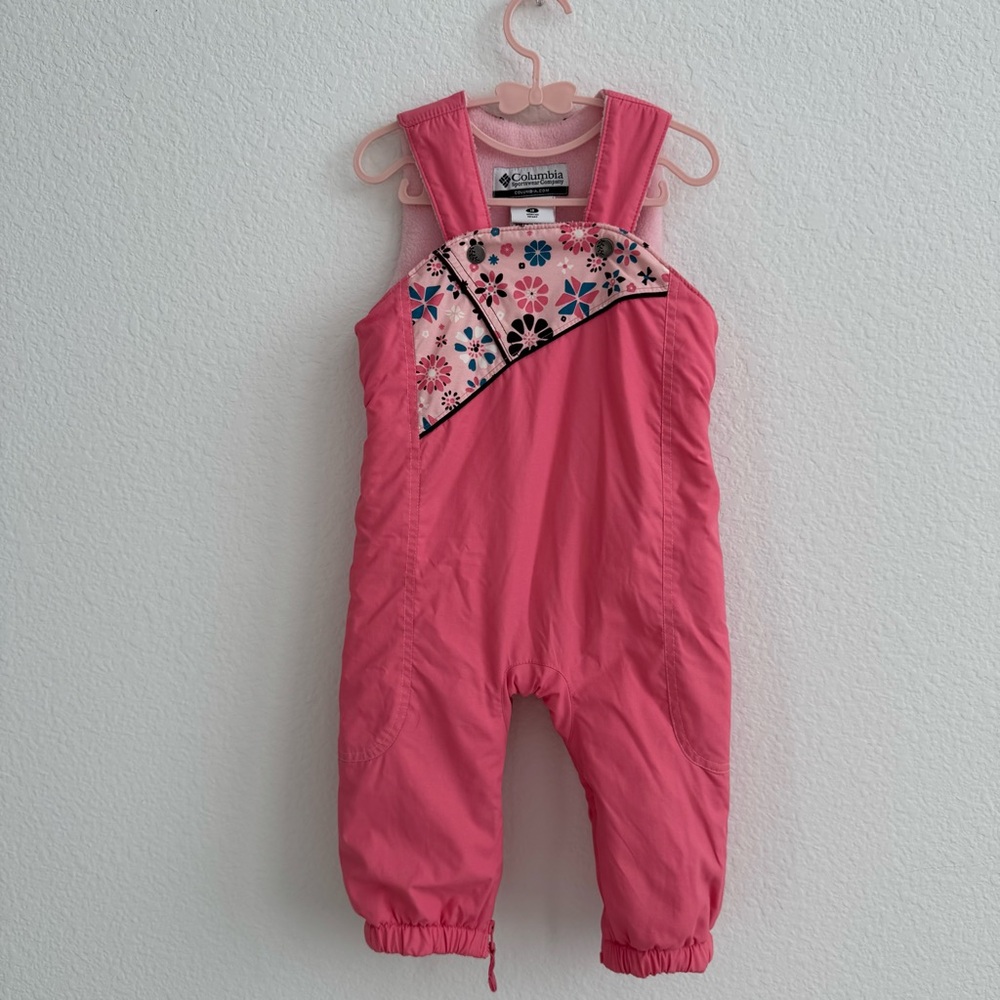 Columbia Toddler Girl Pink Snow Bibs Outfit Winter Fleece Lined One Piece 18M